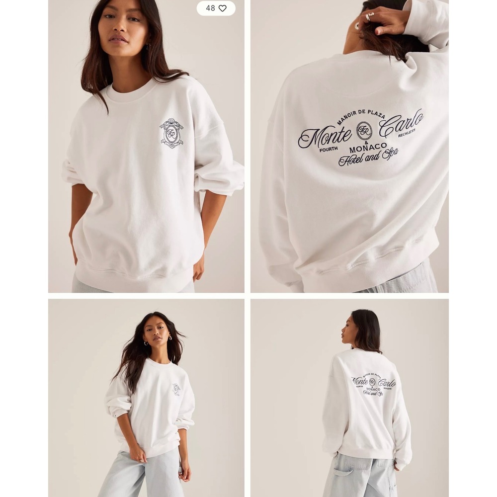 Anthropologie 4TH + RECKLESS Monte Carlo Sweatshirt S NWT Embroidered